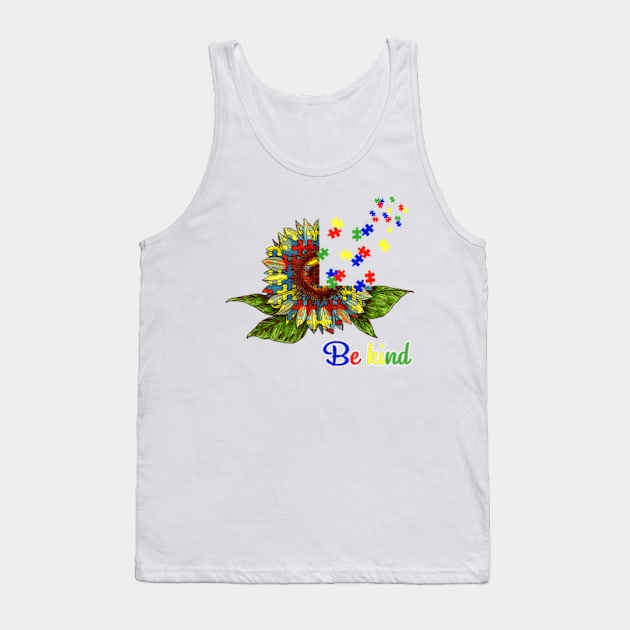 Be Kind Autism Awareness Sunflower Unity Day Tank Top by StuSpenceart